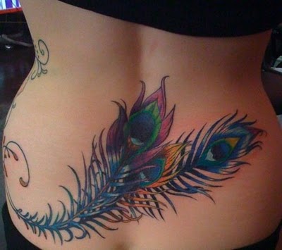 Lower Back Peacock Feather Tattoo Design for Women