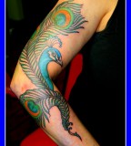 Paintful Peacock Feather Tattoo Design on Arm 
