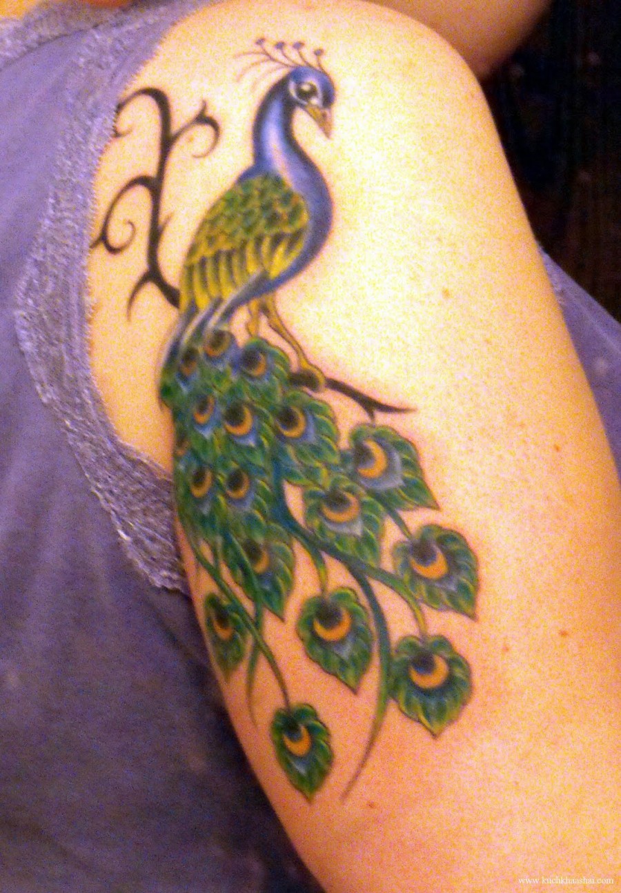 Peacock Tattoo Design on Arm for Women
