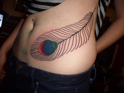 Cool Peacock Feather Tattoo Design on Side