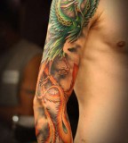 Cool Right Arm  Green Phoenix Tattoos For Men 