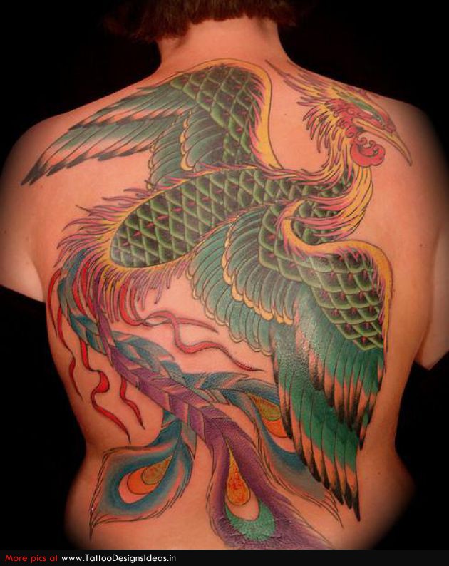 Cool Tatto Design Of Back Phoenix