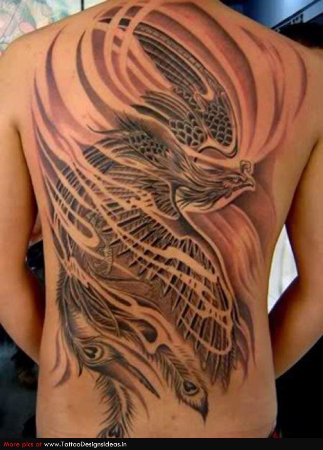 Big Black Blazing Phoenix Tribal Tattoo