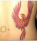 Red Yellow Phoenix Back Tattoo