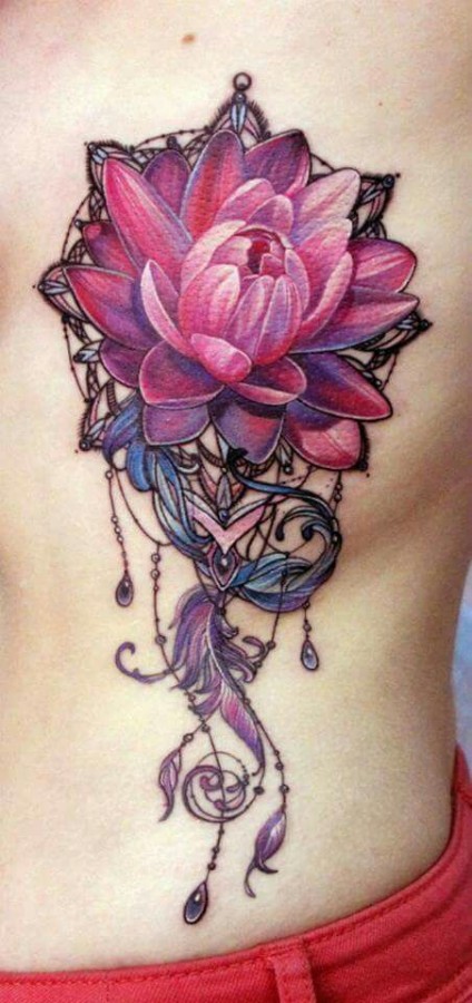 pink and purple flower tattoo