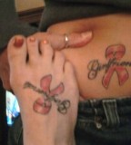 Girlfriend Pink Ribbon Foot Tattoos