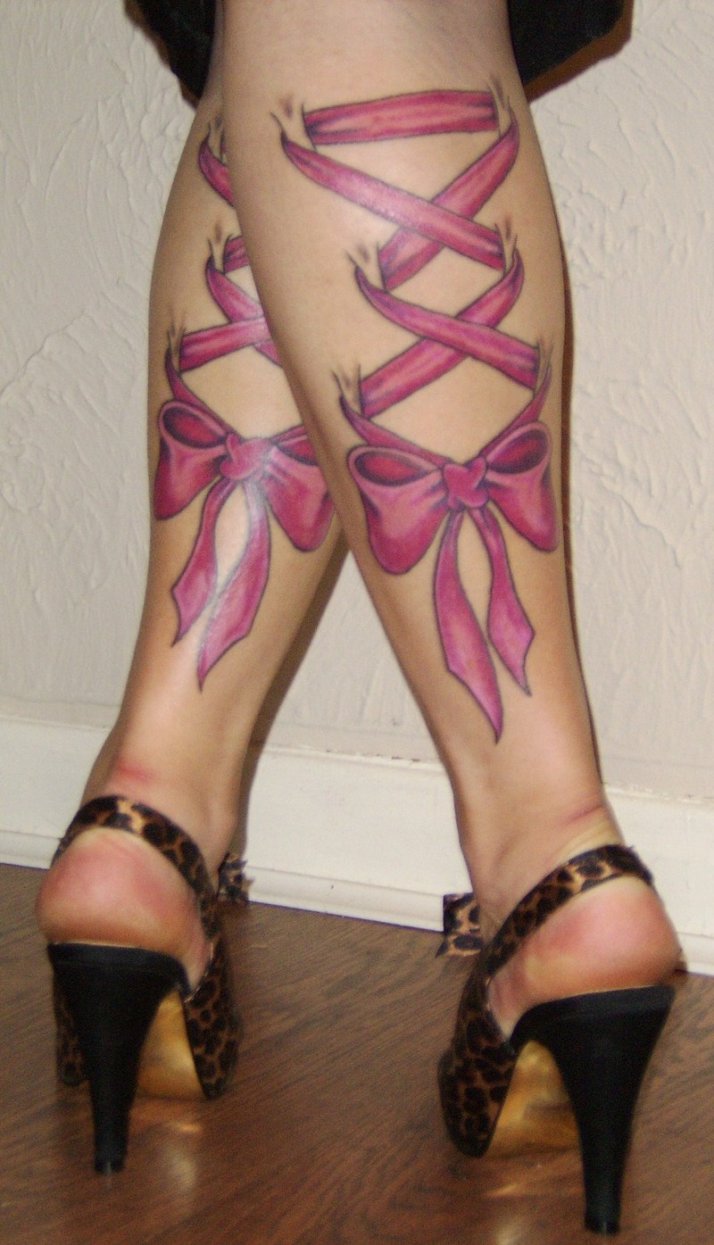 Pink Leg Tattoos For Girls