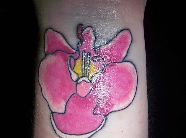 Pink Orchid Wrist Tattoo
