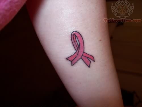 Pink Ribbon Tattoo On Arm