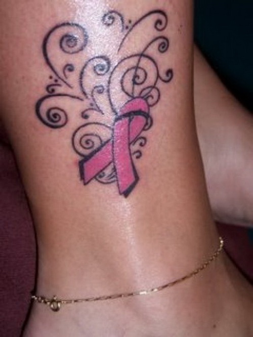 Beautiful Pink Butterfly Ribbon Tattoos