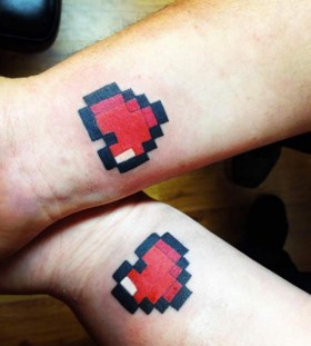 pixeled hearts couple tattoo