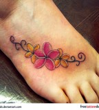 Beautiful Plumeria Tattoo on Outer Foot