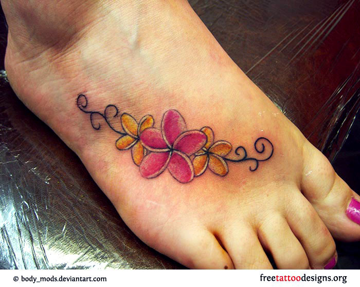 Beautiful Plumeria Tattoo on Outer Foot