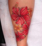 Red Hibiscus And Plumeria Tattoo Design