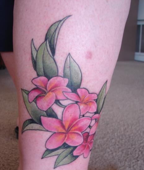 Plumeria Tattoo Design On Leg