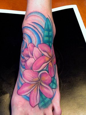 Baeutiful Color of Plumeria Tattoo By Sean