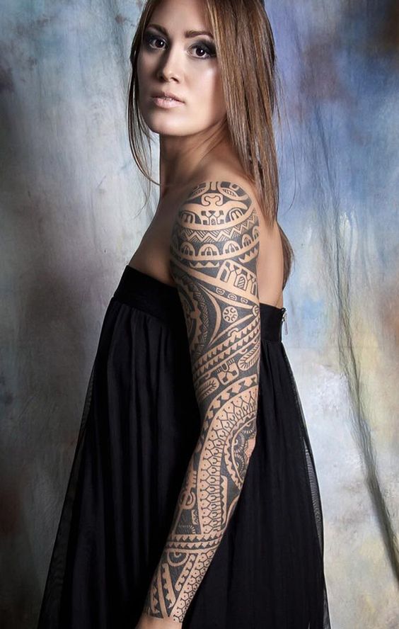 polynesian-inspired-full-arm-sleeve-tattoo