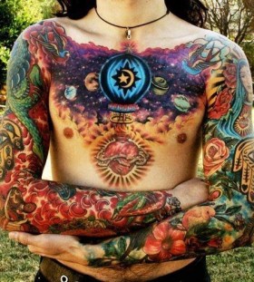 psychedelic chest tattoo