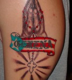 Praying Hands Rosary Puerto Rican Flag Banner Tattoo on Progress