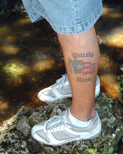 Puerto Rican Flag Theme Tattoo on Men Lower Leg
