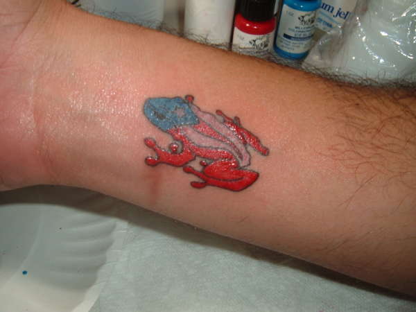 Cute Puerto Rican Flag on Frog Theme Tattoo Design