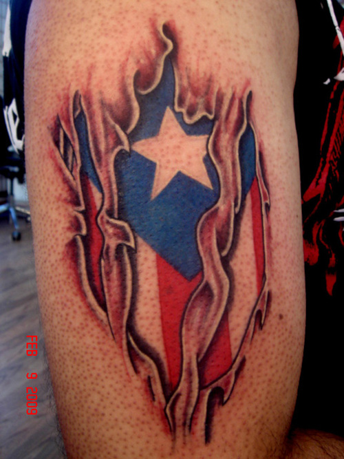 Bold Beautiful Puerto Rican Flag Under the Skin Tattoo