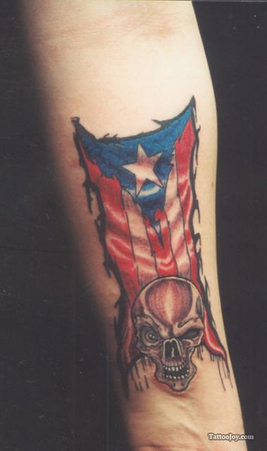 Amazing Puerto Rico Skull Tattoo on Men Inner Upper Arm