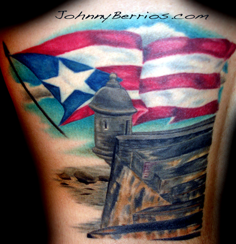 Remarkable Fluttering Puerto Rican Flag Theme Tattoo.