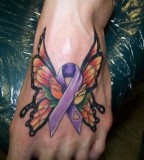 Cool Butterfly Ribbon Foot Tattoo Design