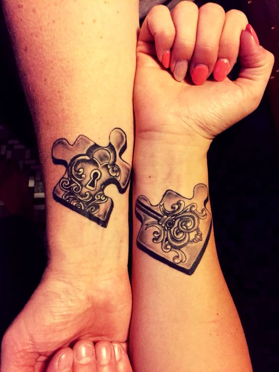 puzzle lock and key couples tattoos