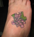 Purple Butterfly Puzzle Piece Leg Tattoo
