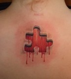 Wonderful 3D Bloody Puzzle Piece Tattoo on the Back