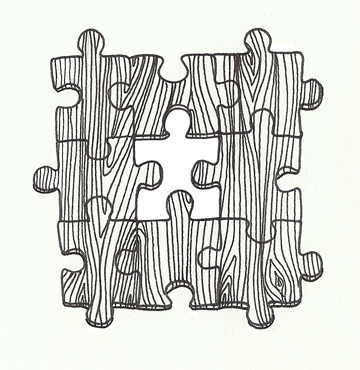 Wooden Layout Puzzle Pieces Drawing for Tattoo