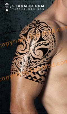Polynesian Mask And Gecko Tribal Tattoo