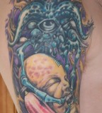 Amazing Alien Quarter Sleeve Tattoo