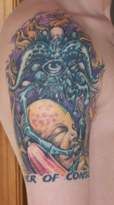 Amazing Alien Quarter Sleeve Tattoo