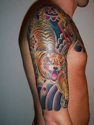 Amazing Tiger Sleeve Tattoo Design