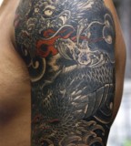 Tattoos Troy Denning Black And Grey Dragon Quarter Sleeve