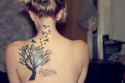 Beautiful Quote Tattoos with Birds and Tree