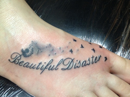 Cute Disaster Foot Tattoo Inspiration Photo