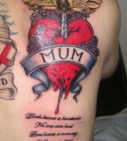 Amazing Design Heart and Angel Sword Rip Tattoos For Mum