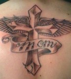 Cross and Angel Wings Rip Mom Tattoo Ideas