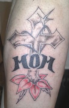 Cross And Rose Rip Mom Tattoo Design