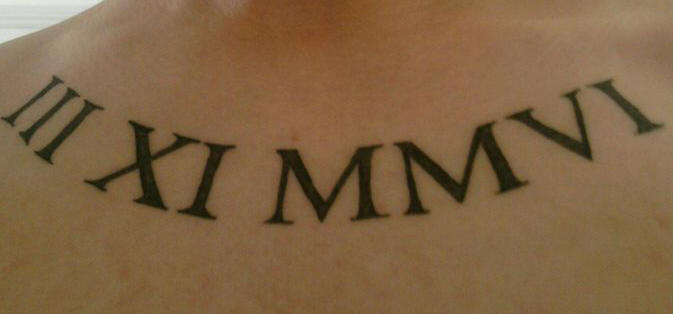 Chest Roman Letter Tattoo Designs