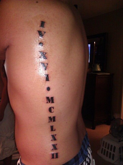 Side Tattoo With Roman Numeral Design