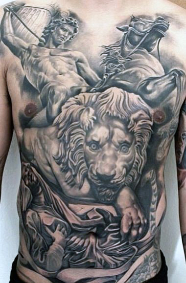 roman statue man chest tattoo