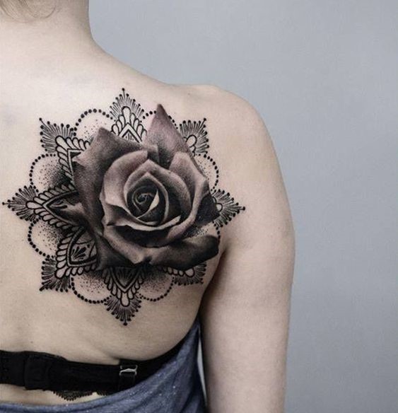 rose incorporated mandala tattoo