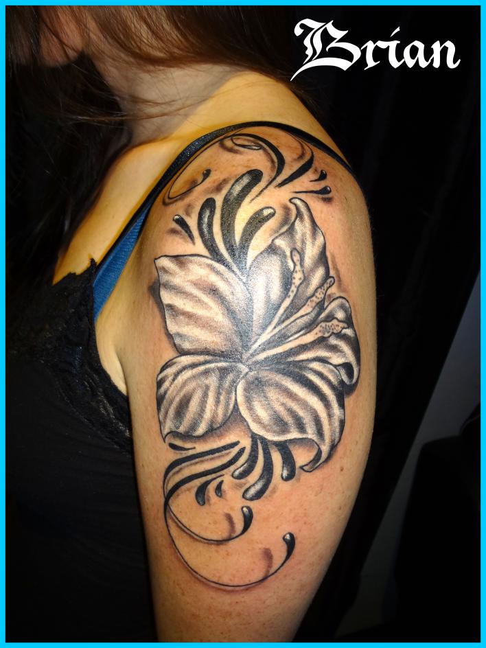 Gorgeous Black Flower Upper-arms / Shoulder Tattoo Design for Women