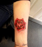 Beautiful Feminine Single Red Rose Arm-Tattoo Design for Women