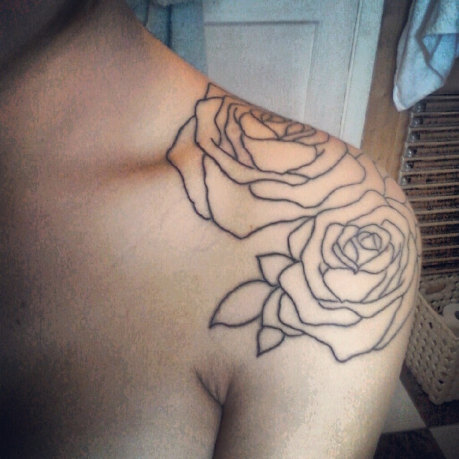Beautiful Roses Outline Shoulder-Tattoo Design for Women – Flower Tattoos